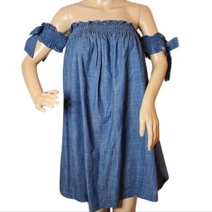 Misa Los Angeles Violeta Shift Denim Chambray Mini Dress In Indigo. Stretch. M.